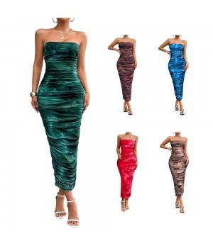 2024 Fashion New Pleated Bodycon Tube Dress Ladies Long Bandage Dresses For Women Elegant Wholesale