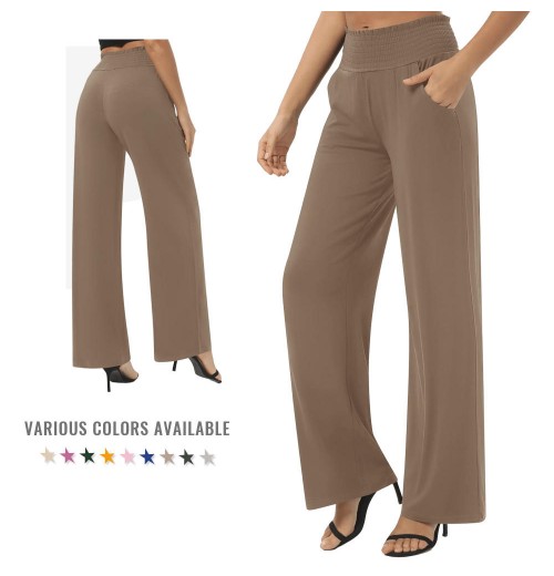 Women's Casual Sweatpants Fabric Smooth Breathable Moisture Wicking High Waist Lengthened Elastic Straight Wide Leg Pants