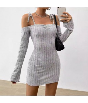 Women's Clothing Adult Lady Like Woman Lightly Mature Strap Sling Dress Autumn And Winter Boat Collar Elegant Slim Fit Skirt