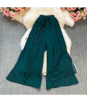 Cotton High-Waisted Loose Fit Chiffon Maxi Pants with Thin Stripes