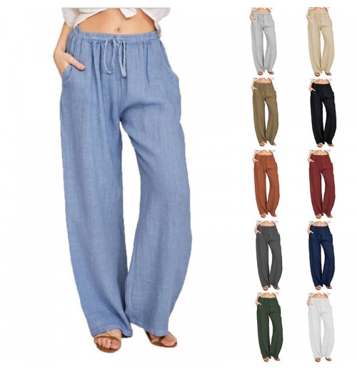 Cotton Linen Drawstring Waist Wide Leg Loose Pants Women's Pants & Trousers Formal Pants For Women