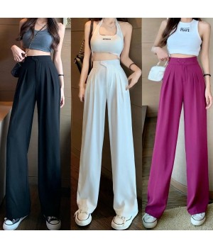 Ladies' High Waist Wide Leg Zipper Trousers - Spring & Summer Fashionable Long Pants for Women